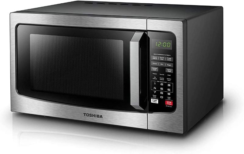 Photo 1 of **Parts Only**Non Functional**TOSHIBA EM131A5C-SS Countertop Microwave Oven, 1.2 Cu Ft with 12.4" Turntable, Smart Humidity Sensor with 12 Auto Menus, Mute Function & ECO Mode, Easy Clean Interior, Stainless Steel & 1100W
