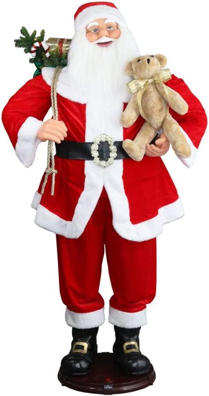 Photo 1 of 59" Inch Christmas Life Size Animated Rock Singing and Dancing Santa Claus Collapsible Decoration Collection Musical Sensor Reaction Figure Traditonal Red Standing Indoor Gift Bag Bear
