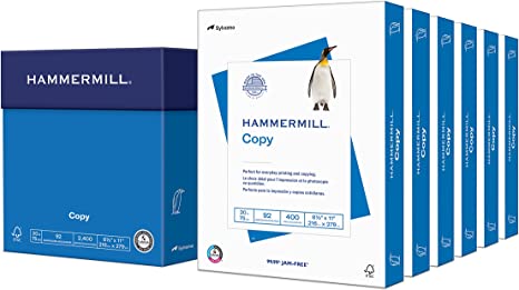 Photo 1 of Hammermill Printer Paper, 20 lb Copy Paper, 8.5 x 11 - 6 Packs (2,400 Sheets) - 92 Bright, Made in the USA
