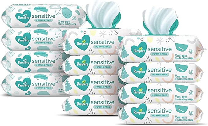 Photo 1 of Baby Wipes, Pampers Sensitive Water Based Baby Diaper Wipes, Hypoallergenic and Unscented, 8 Pop-Top Packs with 4 Refill Packs for Dispenser Tub, 864 Total Wipes (Packaging May Vary)
