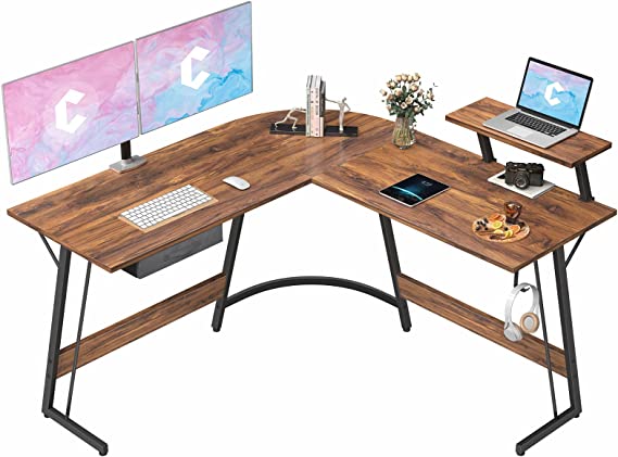 Photo 1 of CubiCubi L Shaped Desk, Computer Corner Gaming Desk with Large Monitor Stand, 51.2" Home Office Writing Table, Workstation with Storage Drawer, Space-Saving, Deep Brown
