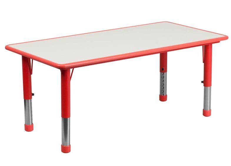 Photo 1 of Flash Furniture 23.625''W x 47.25''L Rectangular Red Plastic Height Adjustable Activity Table with Grey Top
