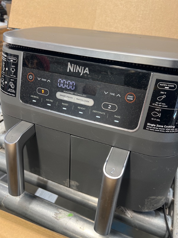 Photo 2 of Ninja DZ401 Foodi 10 Quart 6-in-1 DualZone XL 2-Basket Air Fryer with 2 Independent Frying Baskets, Match Cook & Smart Finish to Roast, Broil, Dehydrate & More for Quick, Easy Family-Sized Meals, Grey
