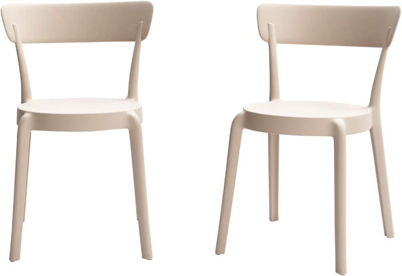 Photo 1 of Amazon Basics Beige, Armless Bistro Dining Chair-Set of 2, Premium Plastic
