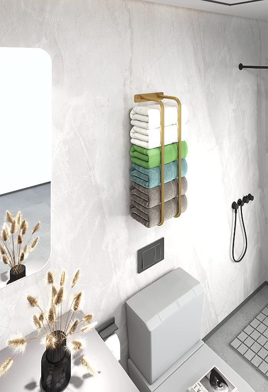 Photo 1 of Decocove Bathroom Towel Holder - Towel Rack Wall Mounted - Towel Storage for Small Bathroom -Wall Towel Rack - Wall Mounted Towel Storage Rack - Gold
