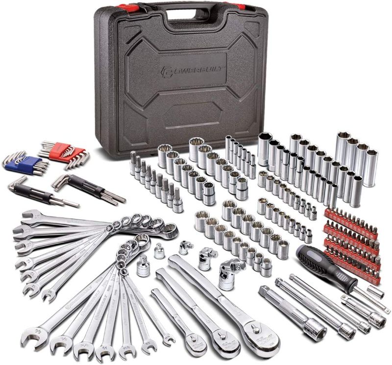 Photo 1 of ***MISSING COMPONENTS*** Powerbuilt 200 Piece 1/4-inch, 3/8-inch, and 1/2-inch Drive Mechanics Tool Set - with SAE and Metric Socket Set, Powerbuilt XT 90 Tooth Seal-Head Ratchets, including Case - 642472
