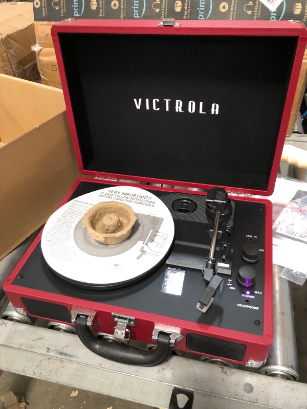 Photo 2 of Victrola Vintage 3-Speed Bluetooth Portable Suitcase Record Player with Built-in Speakers | Upgraded Turntable Audio Sound| Includes Extra Stylus | Marsala (VSC-550BT-ML)
