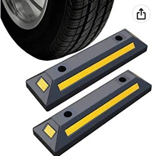 Photo 1 of 2 Pack Rubber Parking Guide Blocks Heavy Duty Wheel Stop Stoppers for Car Garage Parks Professional Grade Parking Rubber Curb w/Yellow Refective Stripes for Truck RV Trailer 21.25"(L)x5.7"(W)x3.54"(H)
