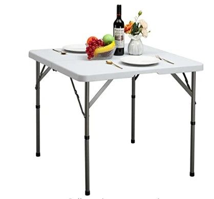 Photo 1 of ** DAMAGED **ALIMORDEN 2.85ft Square Bi-Folding Table, 34" Portable Plastic Dining Table, Event Commercial Table, Indoor&Outdoor Heavy Duty Trestle Table for Wedding, Party, BBQ, Garden, Patio, White Granite
