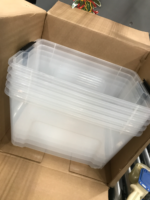 Photo 2 of **MISSING LIDS** IRIS USA 53 Qt. Plastic Storage Bin Tote Organizing Container with Durable Lid and Secure Latching Buckles, Stackable and Nestable, 6 Pack, clear with Black Buckle f) 53 Qt. - 6 Pack
