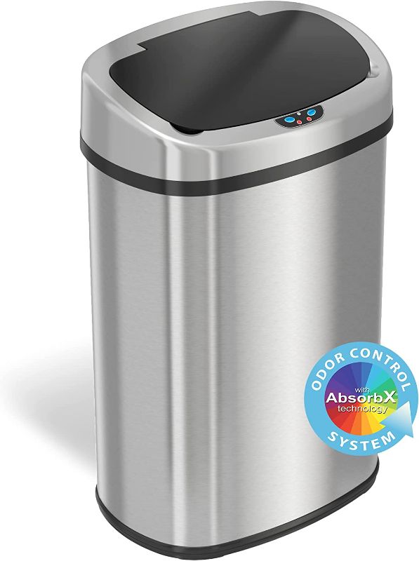 Photo 1 of 13 Gallon SensorCan Touchless Trash Can with Odor Control System, Stainless Steel, Oval Shape Kitchen Bin