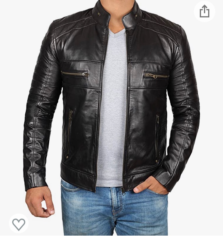 Photo 1 of Fjackets Mens Leather Motorcycle Jackets - Cafe Racer Slim Fit Leather Biker Jacket Men small