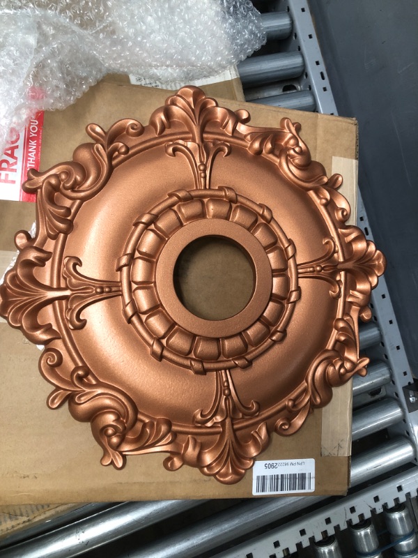 Photo 2 of 18"OD X 3 1/2"ID X 1 1/2"P RILEY CEILING MEDALLION (FITS CANOPIES UP TO 4 5/8"), HAND-PAINTED POLISHED COPPER