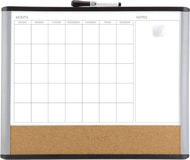 Photo 1 of U Brands Magnetic Dry Erase 3-in-1 Calendar Board, 16 x 20 Inches, MOD Black/ Gray Frame, Magnet and Marker Included (388U00-01), Black & Grey
