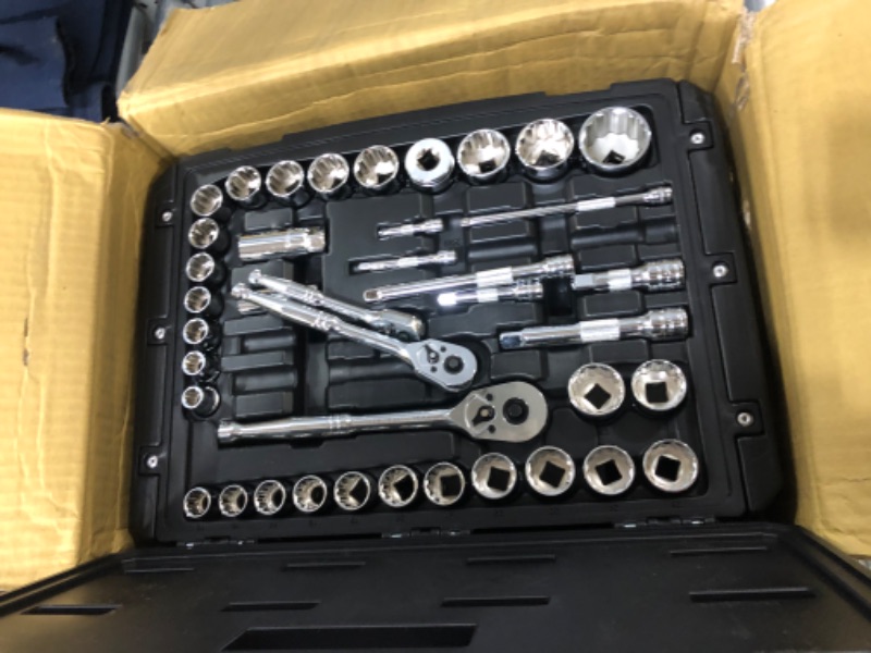 Photo 3 of **OPENED**
GearWrench 239 Pc. 1/4, 3/8, 1/2 Drive Metric SAE Socket and Ratchet Set with Storage Box