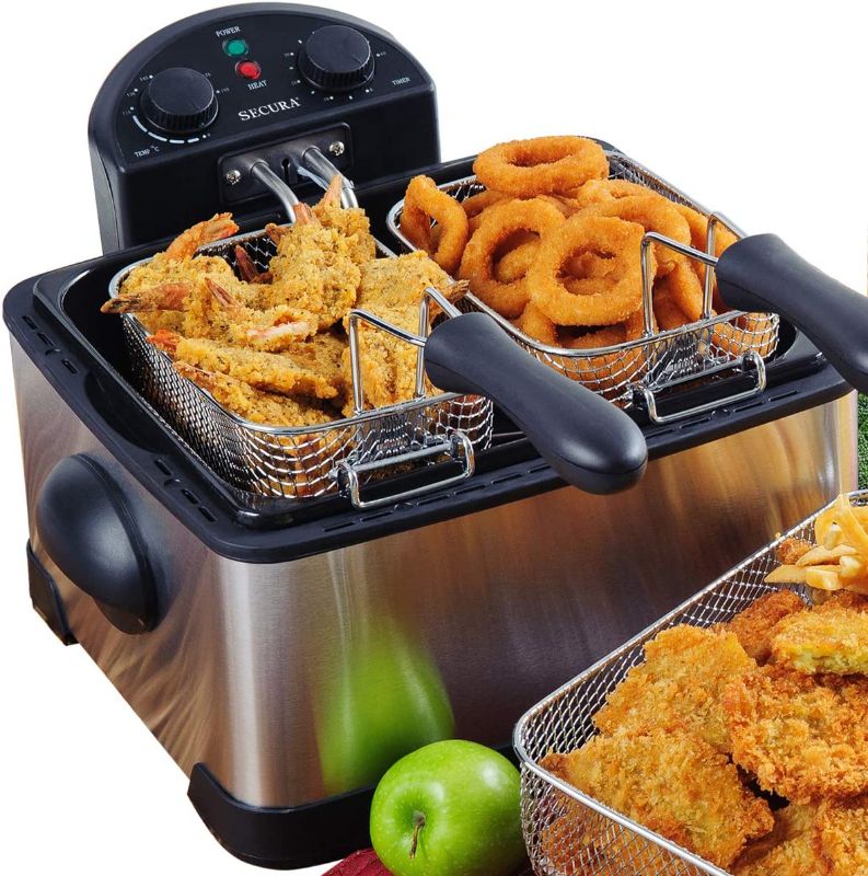 Photo 1 of **OPENED**
Secura 1700-Watt Stainless-Steel Triple Basket Electric Deep Fryer with Timer Free Extra Odor Filter, 4L/17-Cup
