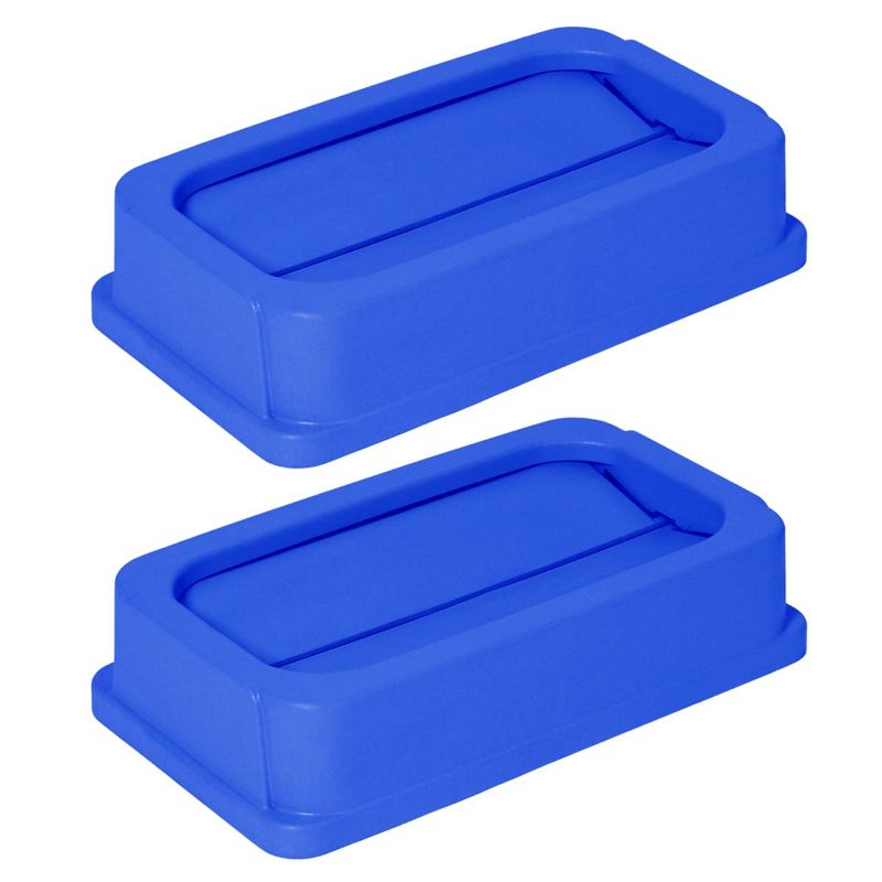 Photo 1 of **one lid is broken**
AmazonCommercial 23 Gallon Double Flip Lid for Slim Trash Can, Blue, 2-Pack
