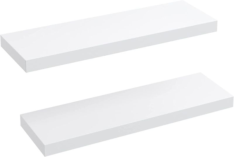 Photo 1 of **minor scratch**
AMADA HOMEFURNISHING Floating Shelves Large, 24 x 9 Inch Wall Shelves for Bathroom, Bedroom, Kitchen, Shelves for Wall Decor Set of 2, White - AMFS06
