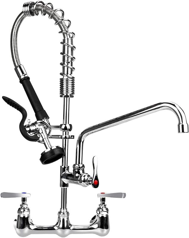 Photo 1 of **missing components**
COOLWEST Commercial Faucet with Pre-Rinse Sprayer 8 Inch Center Wall Mount Kitchen Sink Faucet with 12" Add-on Swing Spout 26" Height Faucet with Pull Down Spray Brass Constructed Chrome Finish
