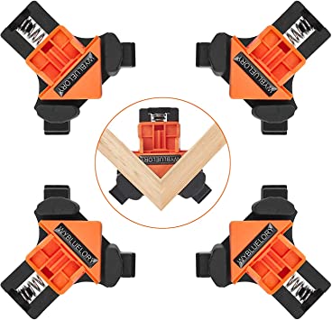 Photo 1 of 4pcs 90 Degree Angle Clamps, Corner 90° Woodworking Corner Clip, Right Angle Clip Fixer, Clamp Tool with Adjustable Hand Tools for Carpenter Engineering Photo Framing (B4PCS)
