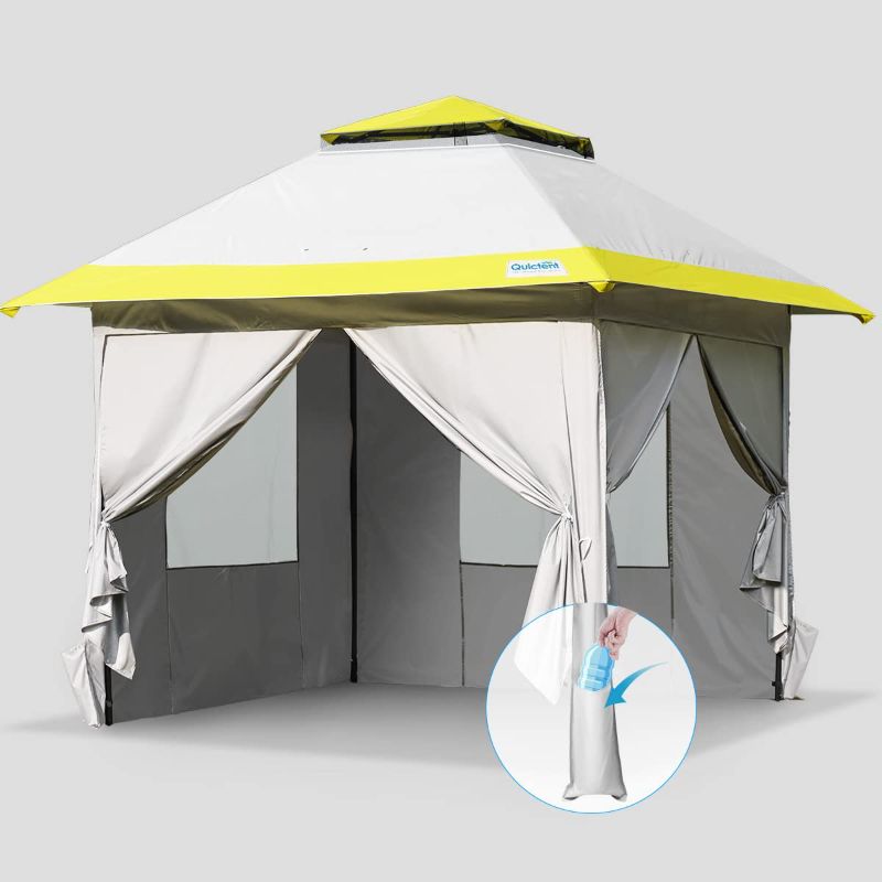 Photo 1 of Quictent Pop up Canopy Tent with Sidewalls 13'x13' Instant Outdoor Gazebo Party Tent Waterproof, Easy Set up, Gray/Yellow
