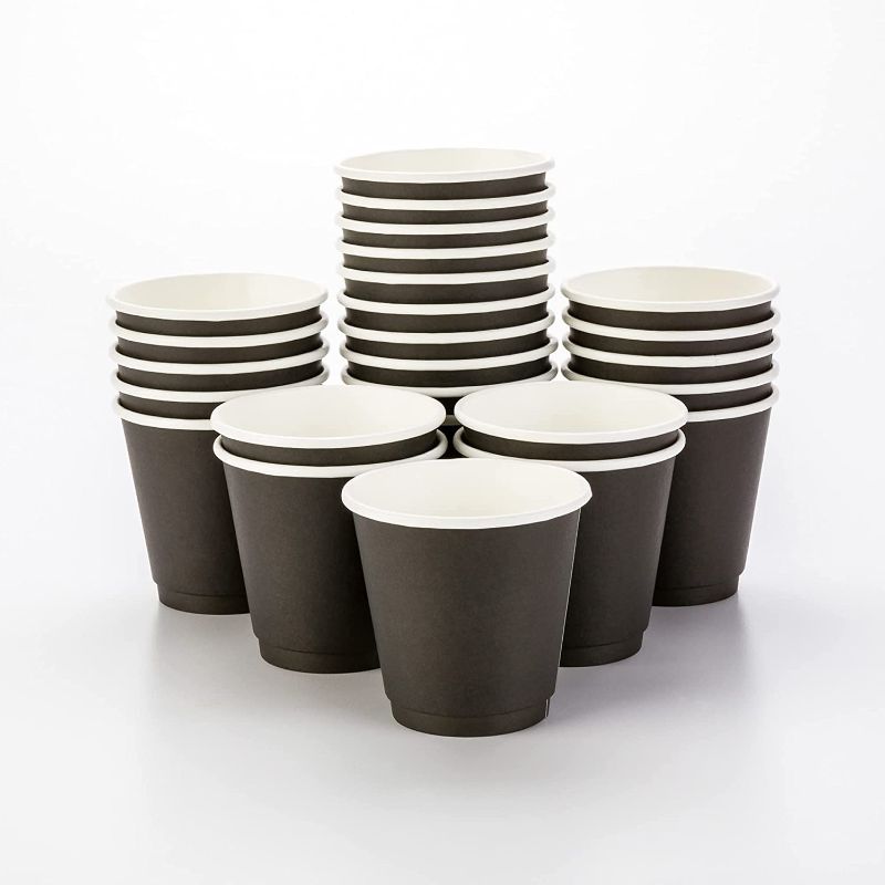 Photo 1 of 500-CT Disposable Black 8-oz Hot Beverage Cups with Double Wall Design: No Need for Sleeves - Perfect for Cafes - Eco Friendly Recyclable Paper - Insulated - Wholesale Takeout Coffee Cup
