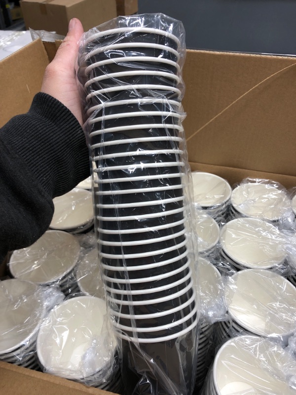 Photo 3 of 500-CT Disposable Black 8-oz Hot Beverage Cups with Double Wall Design: No Need for Sleeves - Perfect for Cafes - Eco Friendly Recyclable Paper - Insulated - Wholesale Takeout Coffee Cup
