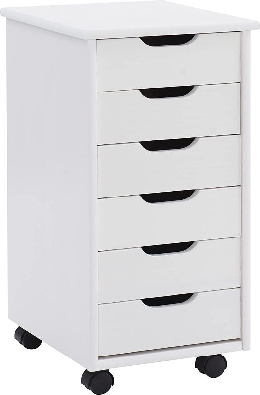 Photo 1 of Linon Home Decor Products Corinne Six Drawer Storage, White Wash Rolling Cart