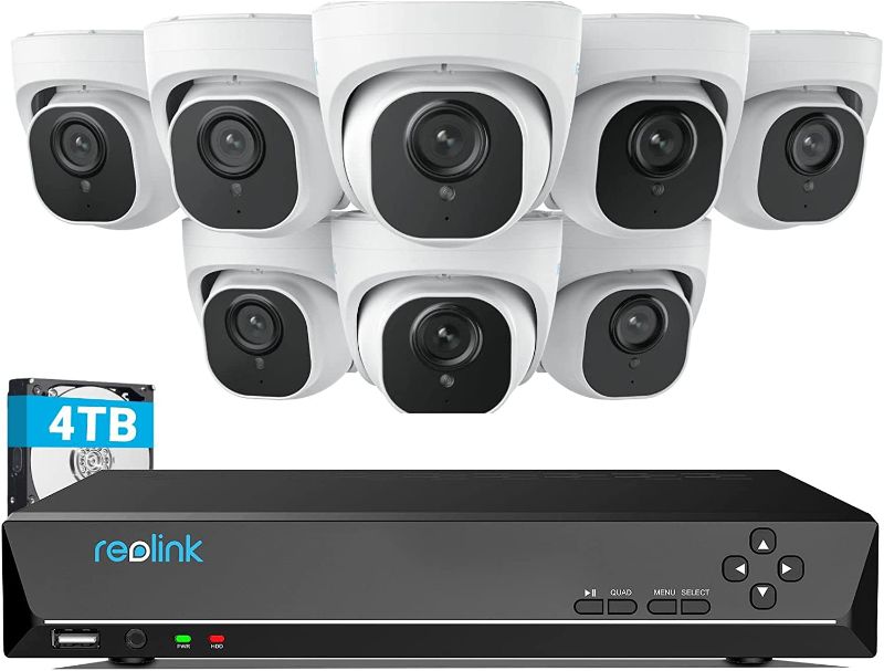 Photo 1 of REOLINK 4K Security Camera System, RLK16-800D8, 8pcs H.265 4K PoE Security Cameras Wired with Person Vehicle Detection, 8MP/4K 16CH NVR with 4TB HDD for 24-7 Recording