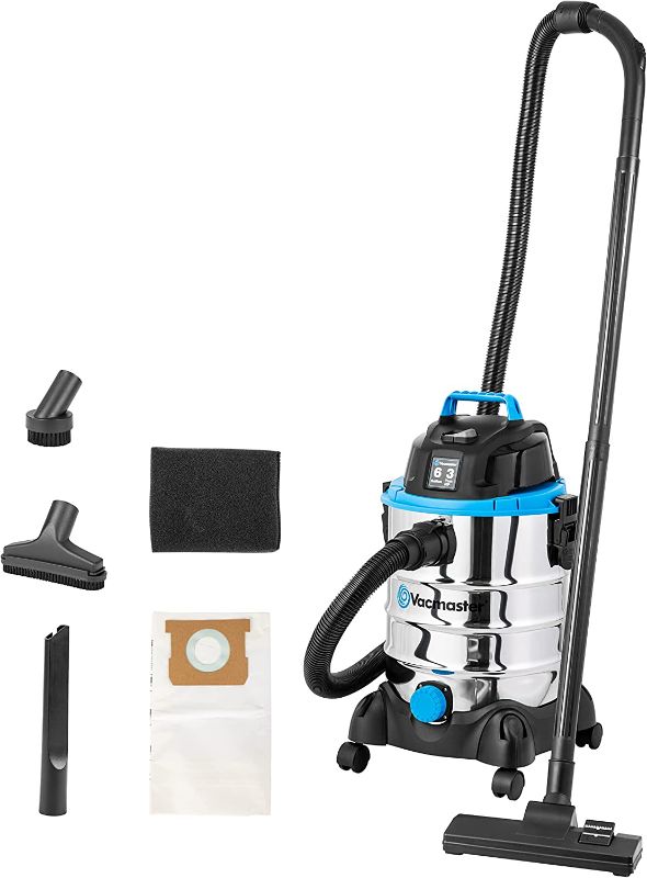 Photo 1 of Vacmaster, VQ607SFD, 6 Gallon 3 Peak HP Stainless Steel Wet/Dry Shop Vacuum & Standard Cartridge Filter & Retainer for Use with 5 to 16 Gallon Wet/Dry Vacs
