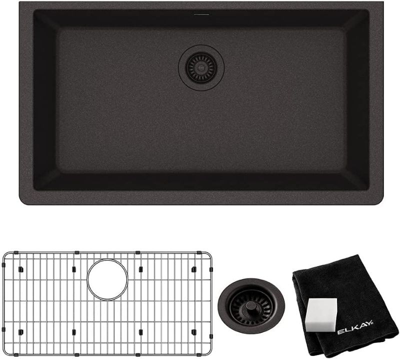 Photo 1 of ***KIT ONLY*** Elkay Quartz Classic ELGRU13322BK0C 33" Single Bowl Undermount Sink Kit, Black
