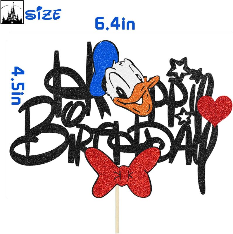 Photo 1 of KAPOKKU Funny Happy Birthday Cake Topper Glitter Topper for Donald Duck Themed Baby Shower Birthday Party Decoration
