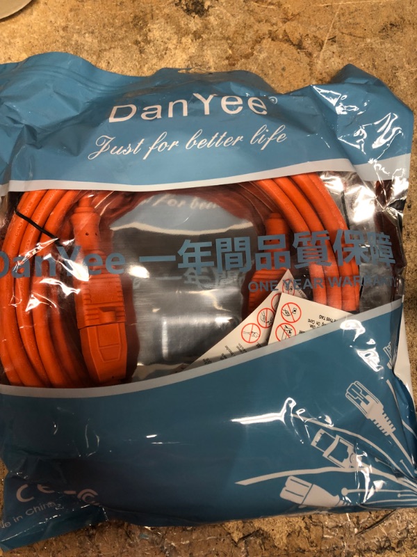 Photo 1 of UL Listed Waterproof Power Extension Cord ,DanYee Indoor/Outdoor(Marked General Use on The Tag) 16 AWG Heavy Duty AC SJTW Electrical Extension Cable (NEMA 5-15P to NEMA 5-15R) (65FT, Orange) 65FT Orange
