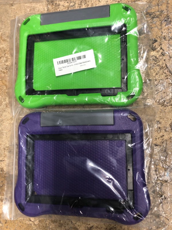 Photo 2 of *** 2 QTY *** Fire 7 Tablet case,fire 7 case for Kids (12th Gen 2022 Release),Riaour Anti Slip Shockproof Light Weight Kids Friendly Protective Case for Kindle fire 7 Tablet(Green) new Green AND PURPLE