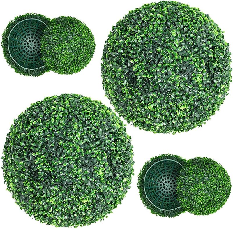 Photo 1 of  Artificial Plant Boxwood Topiary Balls 2PCS 15.7" UV Protected 4 Layers Faux Plants Decorative Balls for Outdoor Patio Garden Balcony Backyard and Indoor Home Wedding Decoration, Dark Green