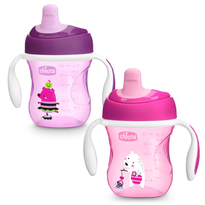 Photo 1 of Chicco 2-Pack 7 Oz. First Spout Trainer Sippy Cups in Pink/purple
