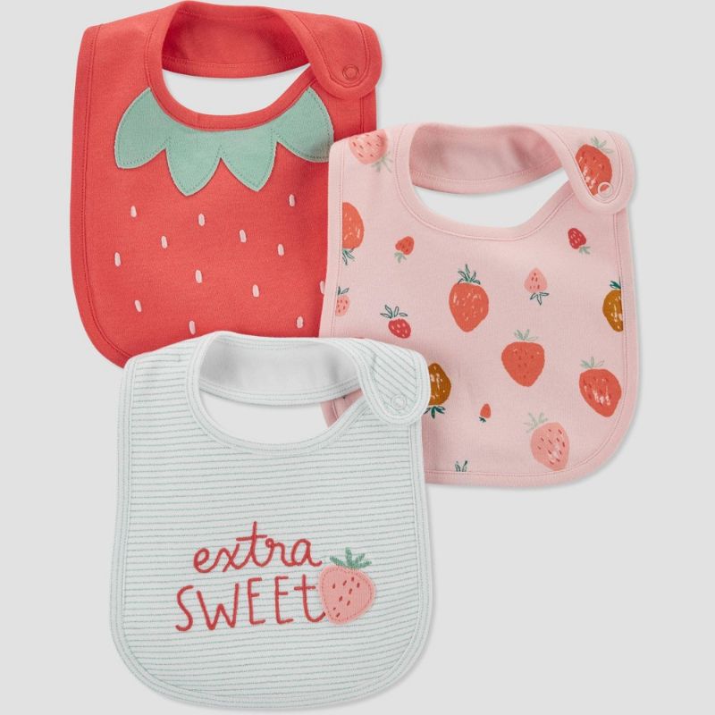 Photo 1 of Baby Girls' 3pk Strawberry Bib - Just One You® Made by Carter's Pink
