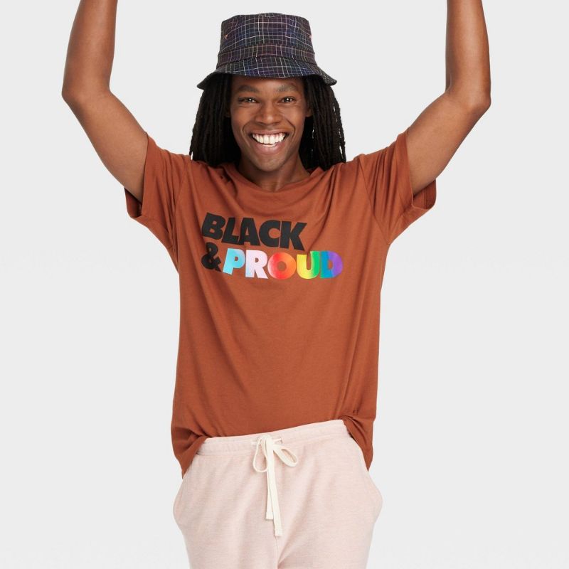 Photo 1 of 13  Pride Adult Black and Proud Short Sleeve T-Shirt - Brown
 assorted sized