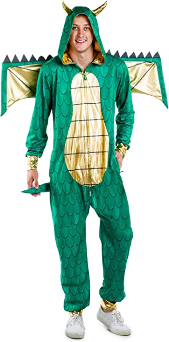 Photo 1 of Tipsy Elves Men's Dragon Costume - Green Mythic Monster Halloween Jumpsuit S
