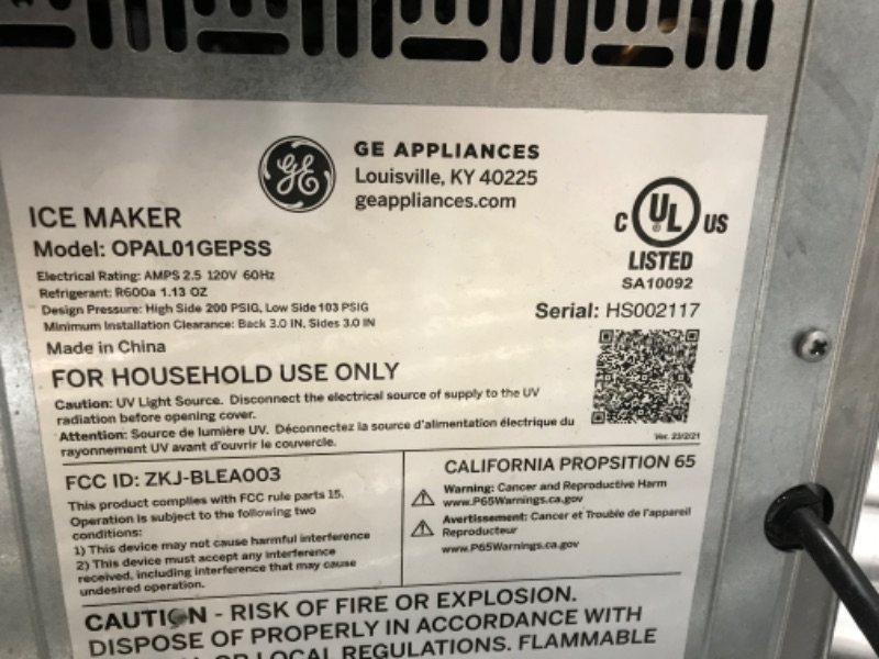 Photo 2 of (DOES NOT FUNCTION)GE Profile Opal | Countertop Nugget Ice Maker | Portable Ice Machine Complete with Bluetooth Connectivity | Smart Home Kitchen Essentials | Stainless Steel Finish | Up to 24 lbs. of Ice Per Day Ice Maker Only Bluetooth
**DID NOT POWER O