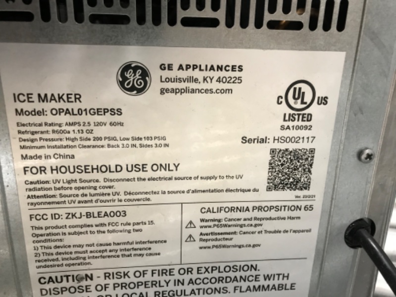 Photo 1 of (DOES NOT FUNCTION)GE Profile Opal | Countertop Nugget Ice Maker | Portable Ice Machine Complete with Bluetooth Connectivity | Smart Home Kitchen Essentials | Stainless Steel Finish | Up to 24 lbs. of Ice Per Day Ice Maker Only Bluetooth
**DID NOT POWER O