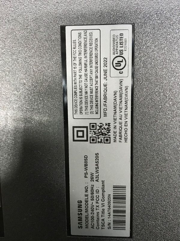 Photo 4 of (NOT FUNCTIONAL)SAMSUNG HW-S800B/ZA 3.2.1ch Soundbar w/Wireless Dolby Atmos DTS Virtual:X, Ultra Slim Design, Q Symphony, SpaceFit Sound, Airplay 2, Game Pro Mode, Alexa Built-in, 2022, Black HW-S800B Soundbar
**DID NOT POWER ON**