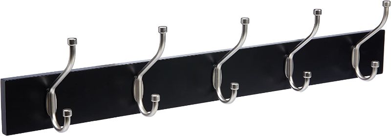 Photo 1 of Amazon Basics Wall-Mounted Farmhouse Coat Rack, 5 Standard Hooks, Black
