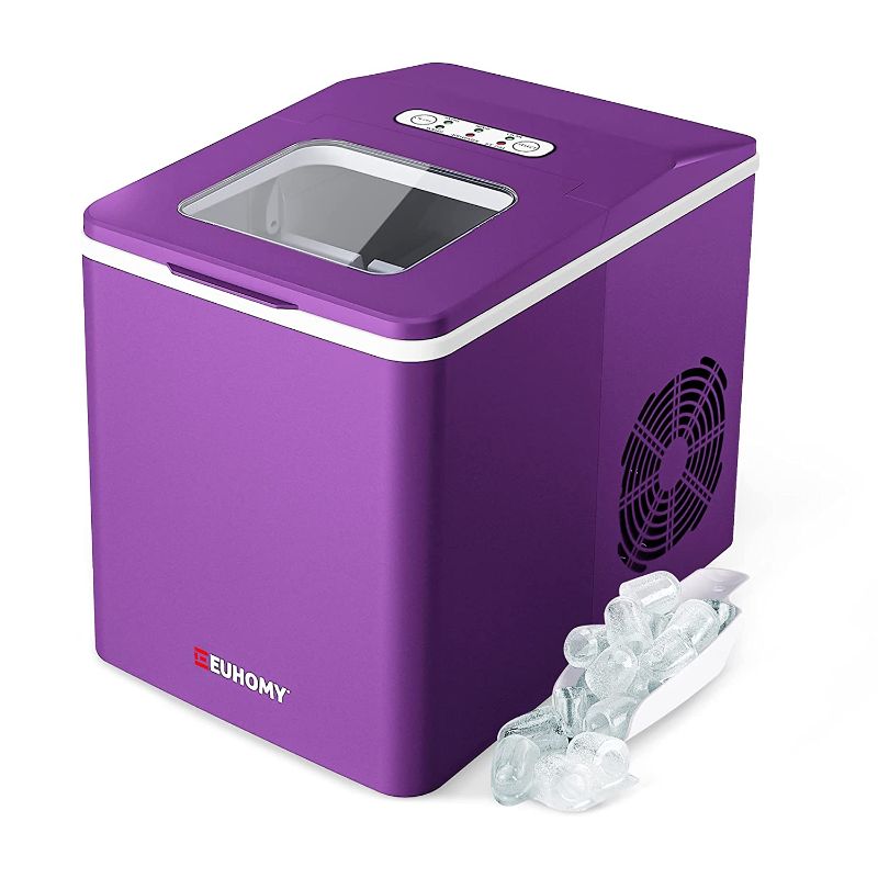 Photo 1 of Euhomy Ice Maker Machine Countertop, 26 lbs/24H, 9 Cubes Ready in 6 Mins, Self-Cleaning Electric Ice Maker Compact Potable Ice Maker with Ice Scoop and Basket. for Home/Kitchen/Camping/RV. (Purple)
