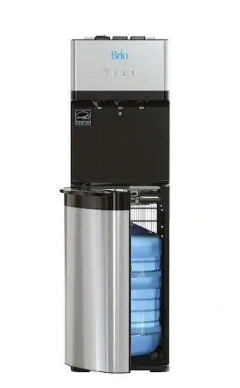 Photo 1 of Essential Tri-Temp Bottom-Load Water Cooler in Black and Brush Stainless-Steel
