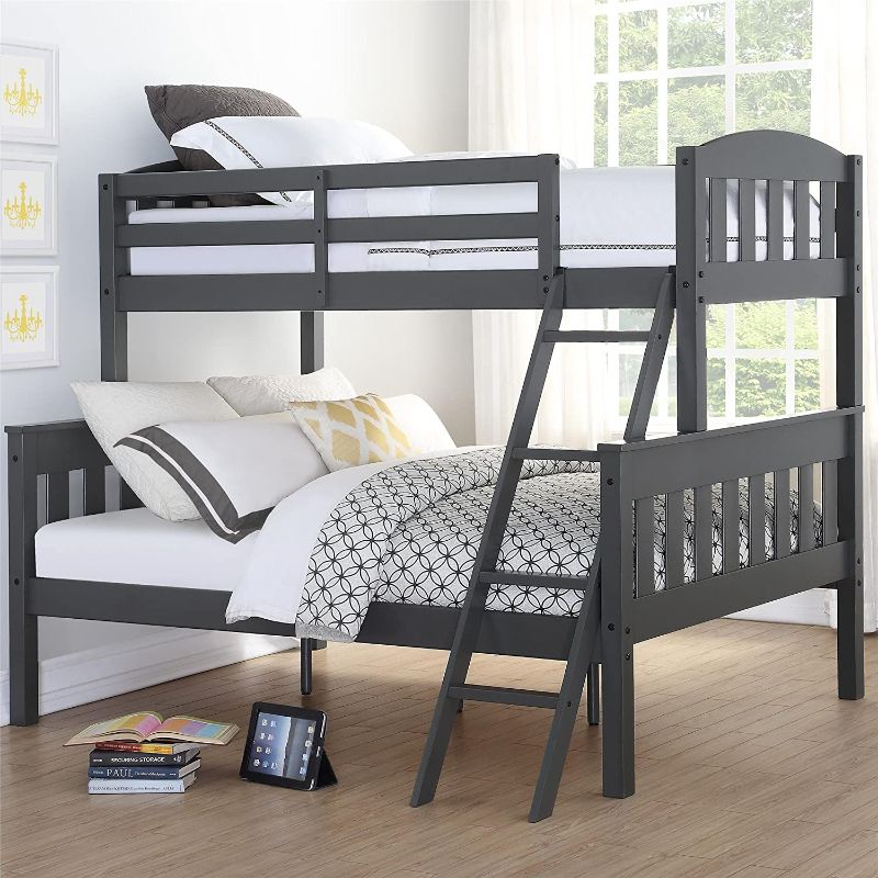 Photo 1 of **INCOMPLETE MISSING ONE BOX UNKNOWN BOX !! Dorel Living Airlie Solid Wood Bunk Beds Twin Over Full with Ladder and Guard Rail, Slate Gray
