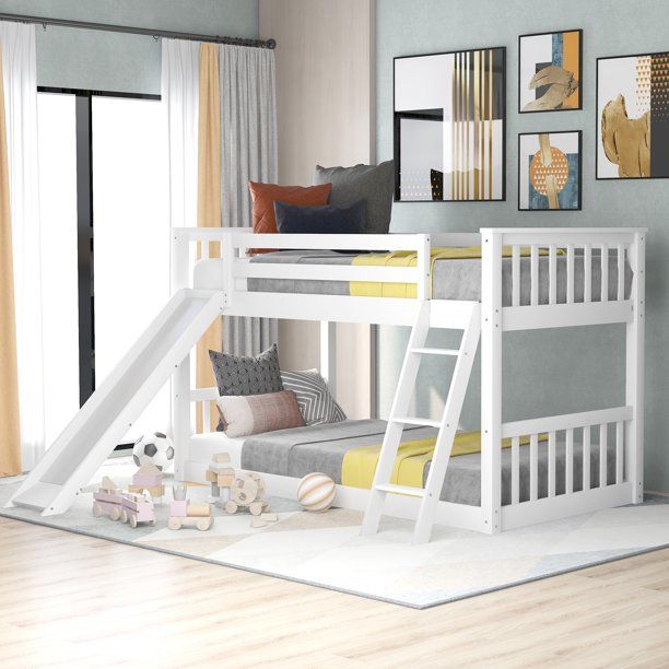 Photo 1 of **INCOMPLETE MISSING BOX 1 OF 2!! Twin over Twin Bunk Bed with Convertible Slide and Ladder, Pine Wood Bedframe for Bedroom, for Toddlers/Kids/Teens?White?
