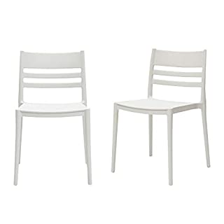 Photo 1 of Amazon Basics White, Armless Slot-Back Dining Chair-Set of 2, Premium Plastic (B0856G51ZG)