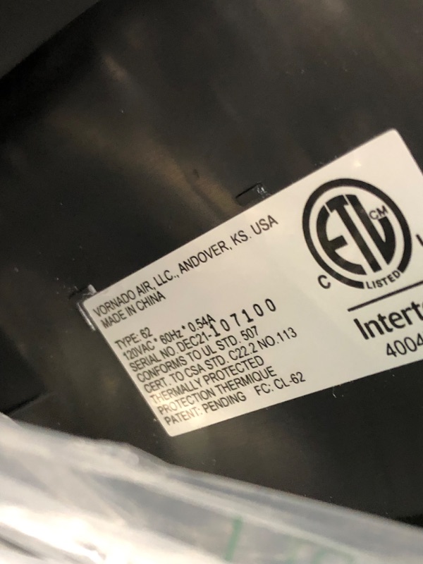 Photo 1 of Vornado 62 Whole Room Air Circulator Fan with 3 Speeds, Black
