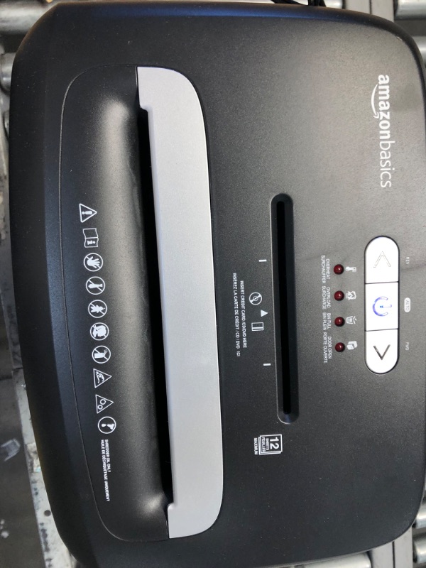 Photo 1 of Amazon Basics 12-Sheet Micro Cut Paper Shredder and Credit Card CD Shredder with 6 Gallon Bin
